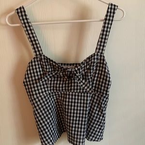 Honey Belle Peplum Tie Front Top Gingham Print Black & White Sz S